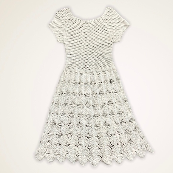 Vintage Dresses & Skirts - Vintage Hand Crocheted Midi Dress White Cream Small